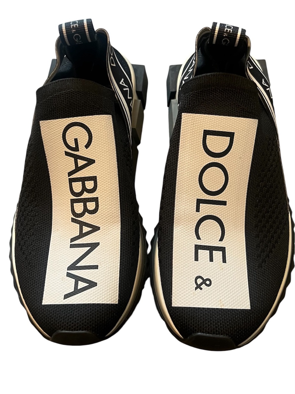 Dolce & Gabbana Black and White Logo Knit Slip-On Sneakers 💥 Rare